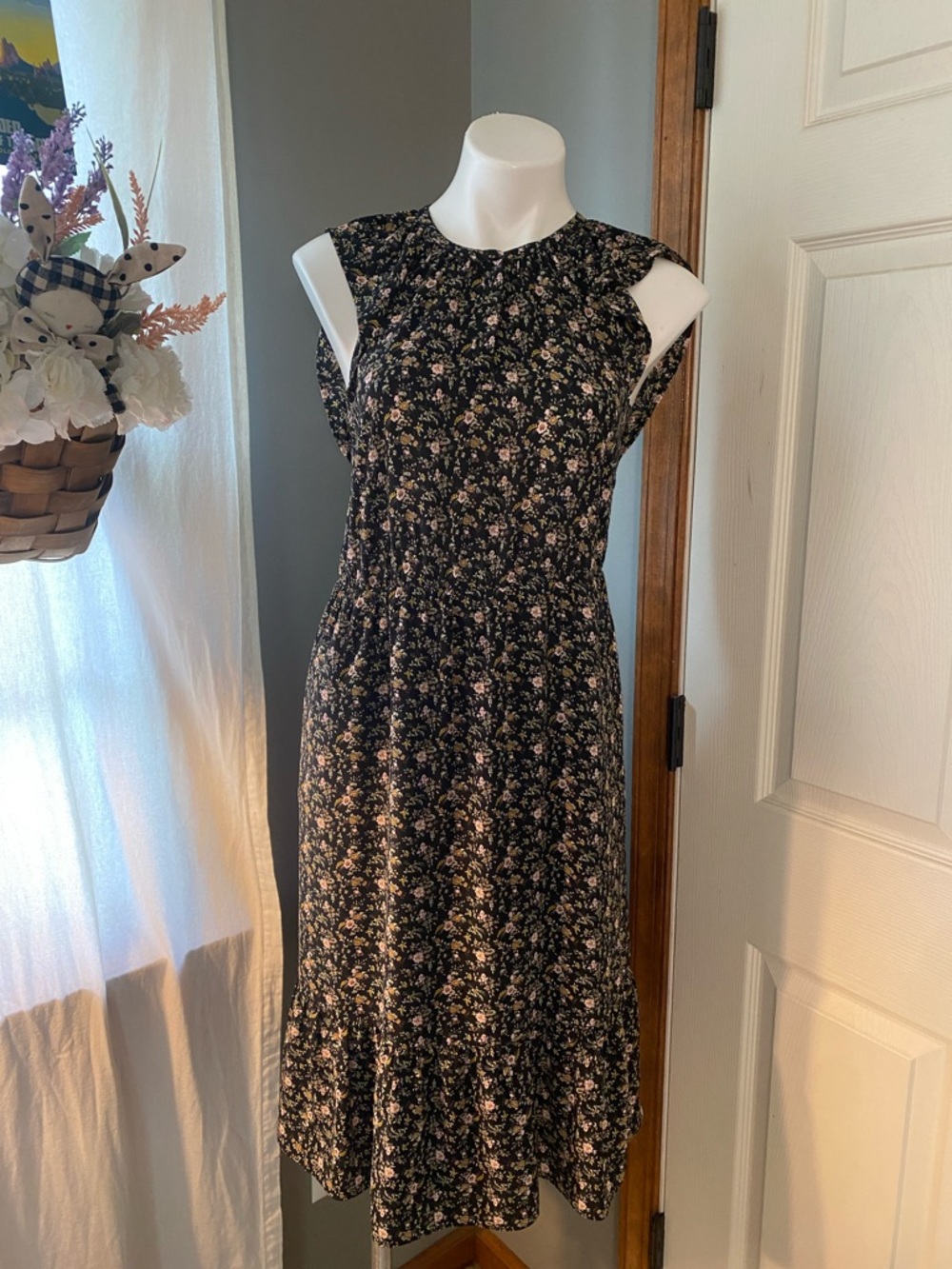 J. Crew Mercantile Floral Sleeveless Midi Dress in Black